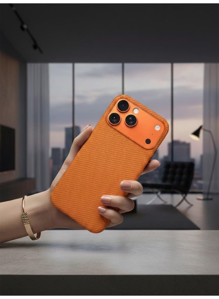 فوني Phoni Ultra Slim Magnetic Case for iPhone 17 Pro, Compatible with MagSafe, Thin Lightweight Matte Phone Case, Carbon Fiber Style Texture, Raised Camera Protection (Molten Copper – Orange Carbon) - Image 3